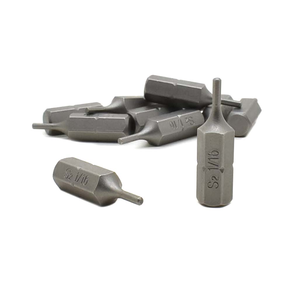 10 Display Pack - Single End Hexagonal Screwdriver Bits - 1 Inch Long - 1/16 Hex
