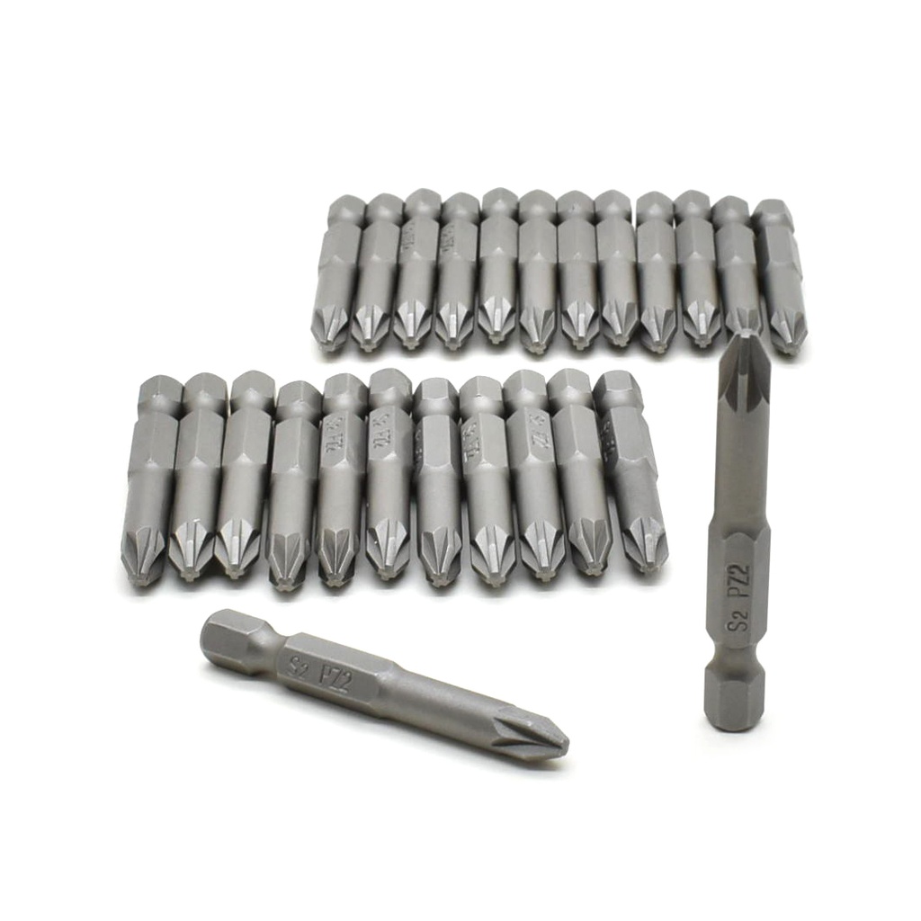 25 Display Pack - 2# Single End Pozidriv Screwdriver Bits - 2 Inch Long