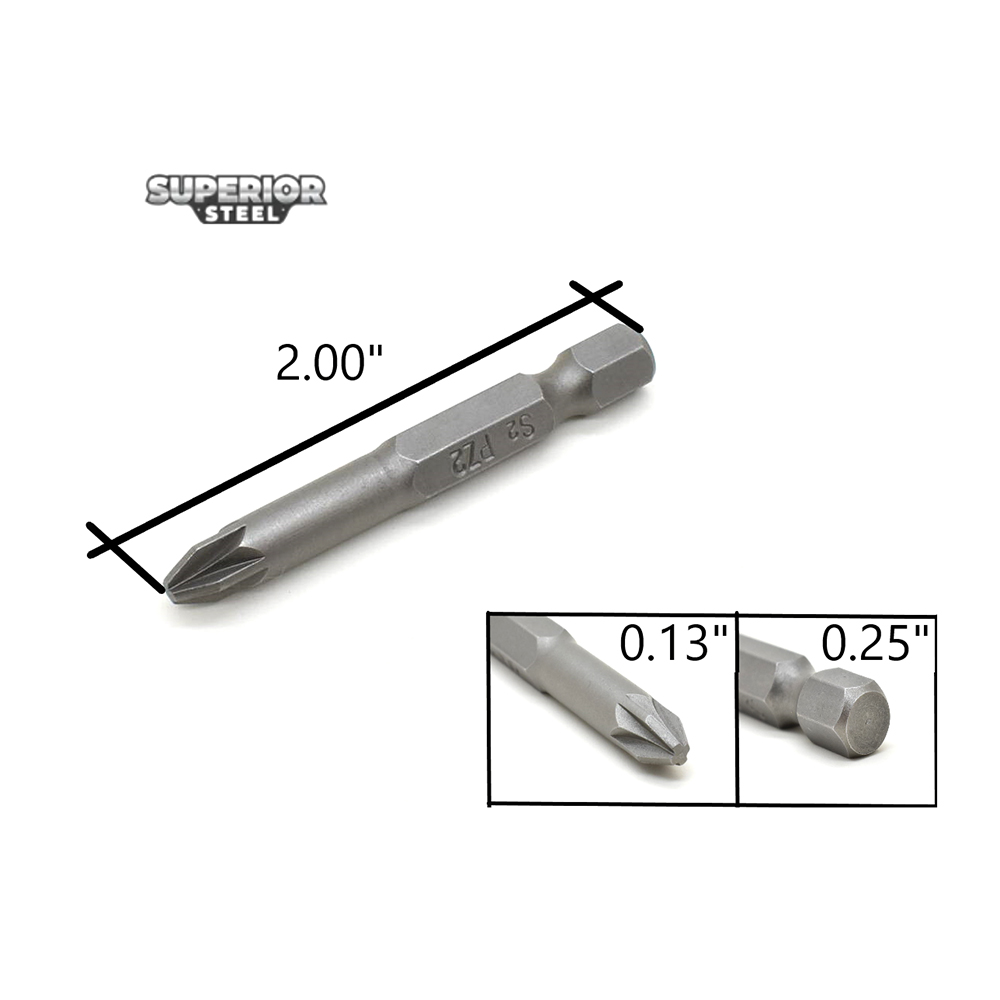 25 Display Pack - 2# Single End Pozidriv Screwdriver Bits - 2 Inch Long