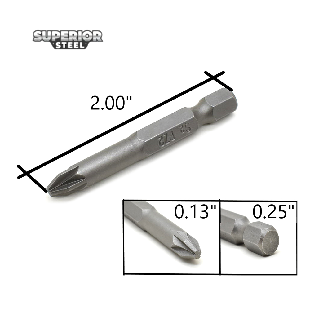 10 Display Pack - 2# Single End Pozidriv Screwdriver Bits - 2 Inch Long