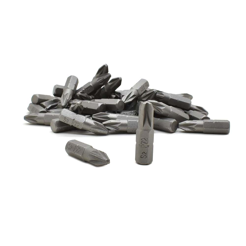 50 Display Pack - 2# Single End Pozidriv Screwdriver Bits - 1 Inch Long