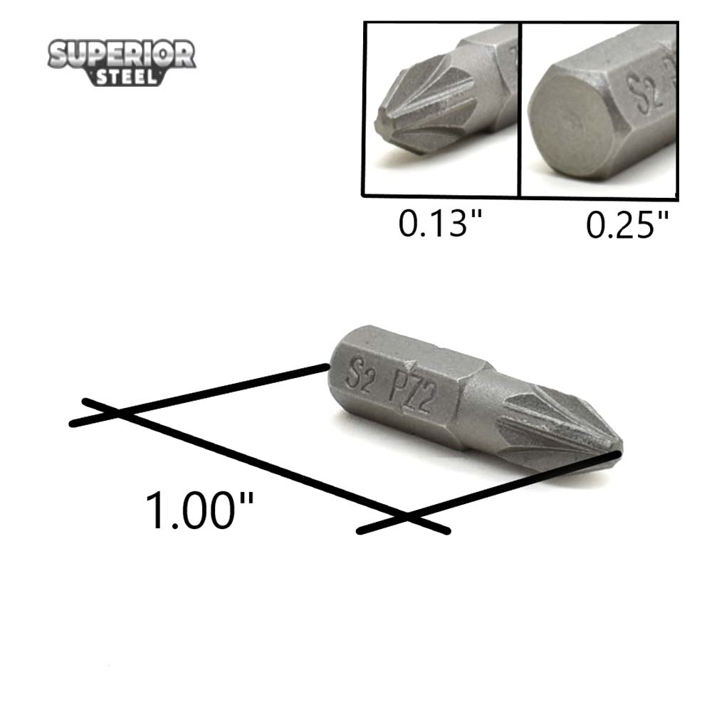 50 Display Pack - 2# Single End Pozidriv Screwdriver Bits - 1 Inch Long