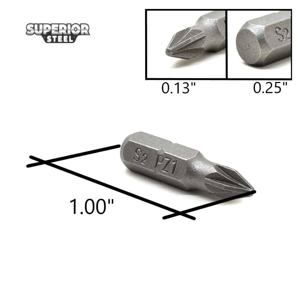 50 Display Pack - 1# Single End Pozidriv Screwdriver Bits - 1 Inch Long