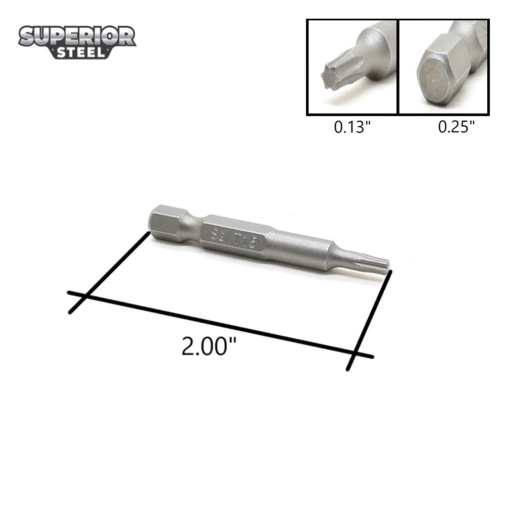 25 Display Pack - T15 Single End Torx Screwdriver Bits - 2 Inch Long