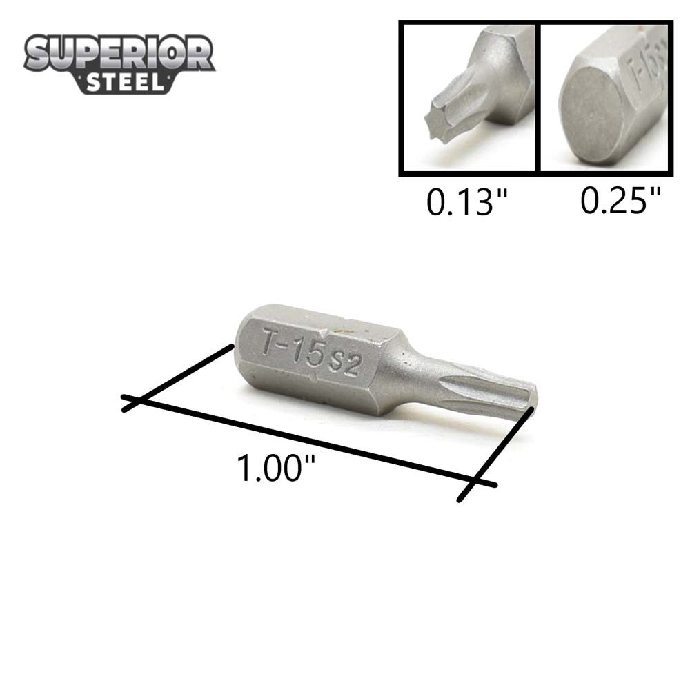 50 Display Pack - T15 Single End Torx Screwdriver Bits - 1 Inch Long