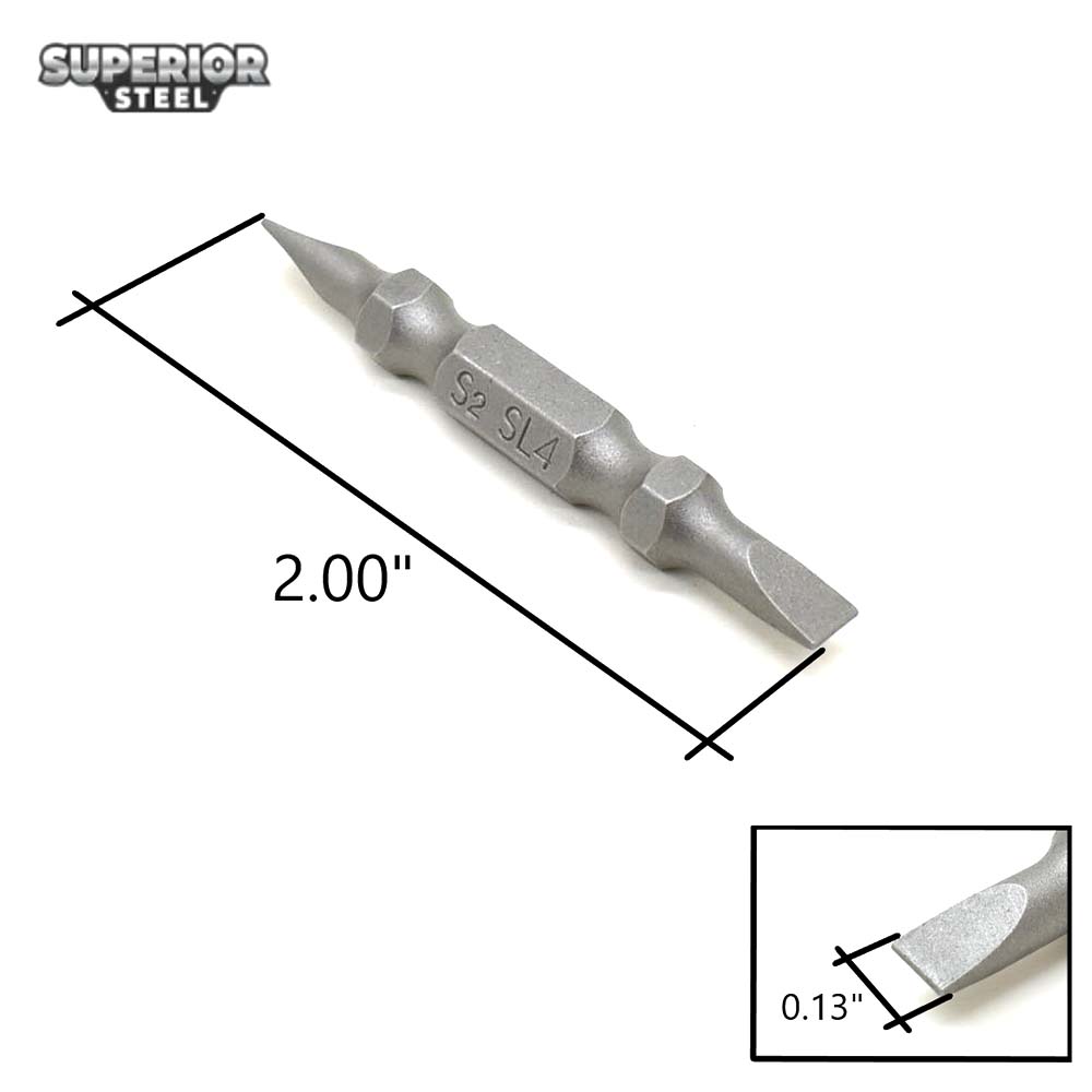 10 Display Pack - Slotted Double End Screwdriver Bits - 2" Long - 4mm Wide Slot