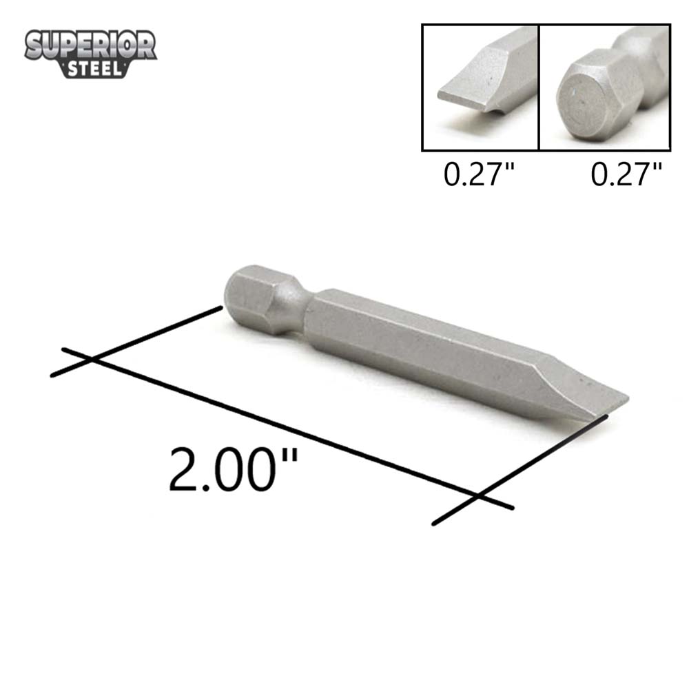 25 Display Pack - Single End Slotted Screwdriver Bits - 2 Inch Long - 7mm Wide Slot