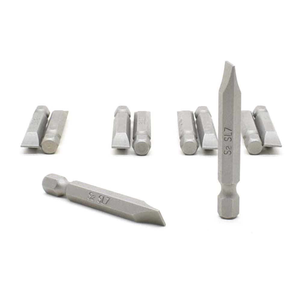 10 Display Pack - Single End Slotted Screwdriver Bits - 2 Inch Long - 7mm Wide Slot