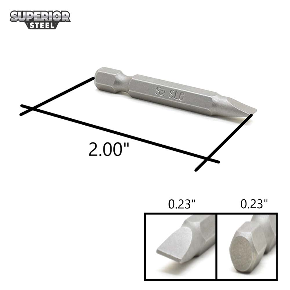 25 Display Pack - Single End Slotted Screwdriver Bits - 2 Inch Long - 6mm Wide Slot