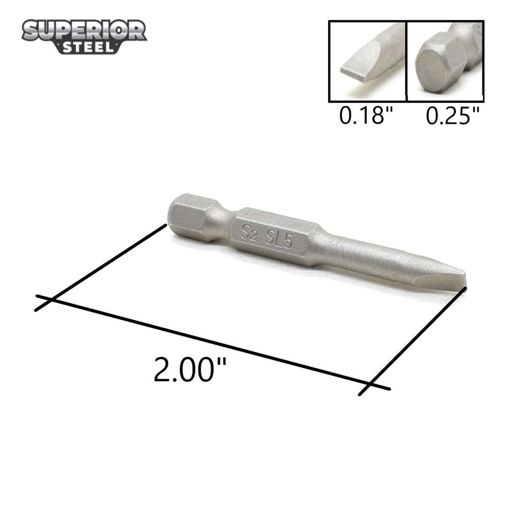 25 Display Pack - Single End Slotted Screwdriver Bits - 2 Inch Long - 5mm Wide Slot