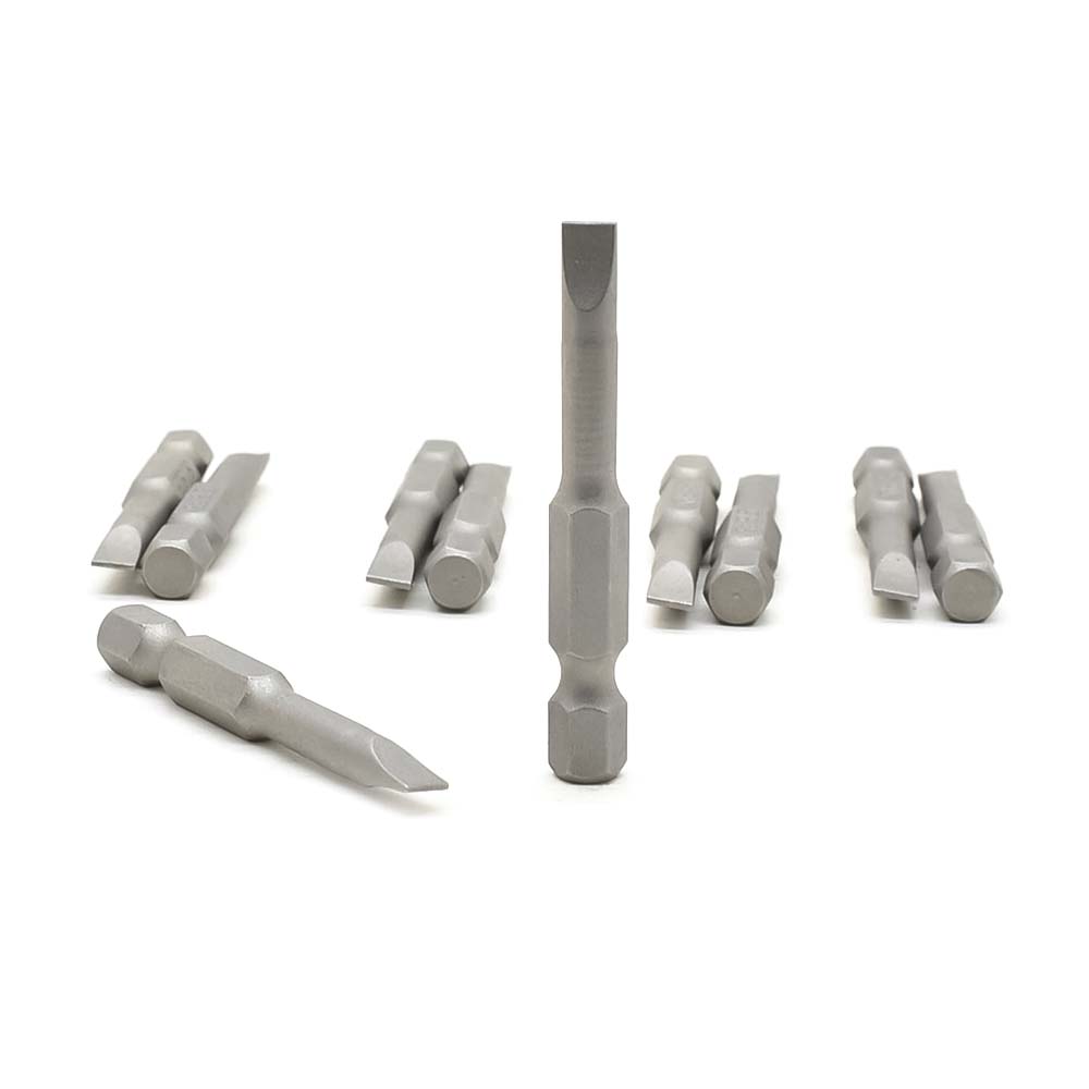 10 Display Pack - Single End Slotted Screwdriver Bits - 2 Inch Long - 5mm Wide Slot