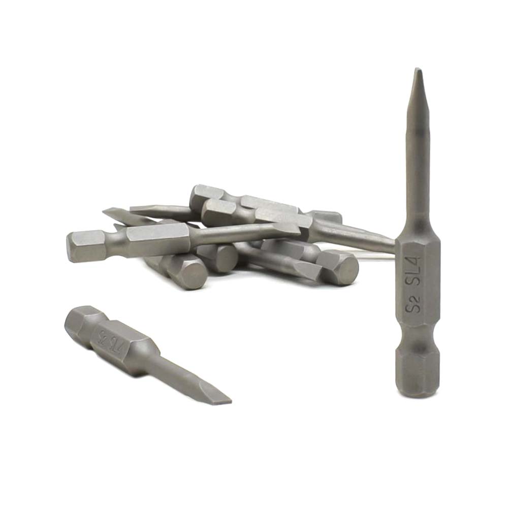10 Display Pack - Single End Slotted Screwdriver Bits - 2 Inch Long - 4mm Wide Slot
