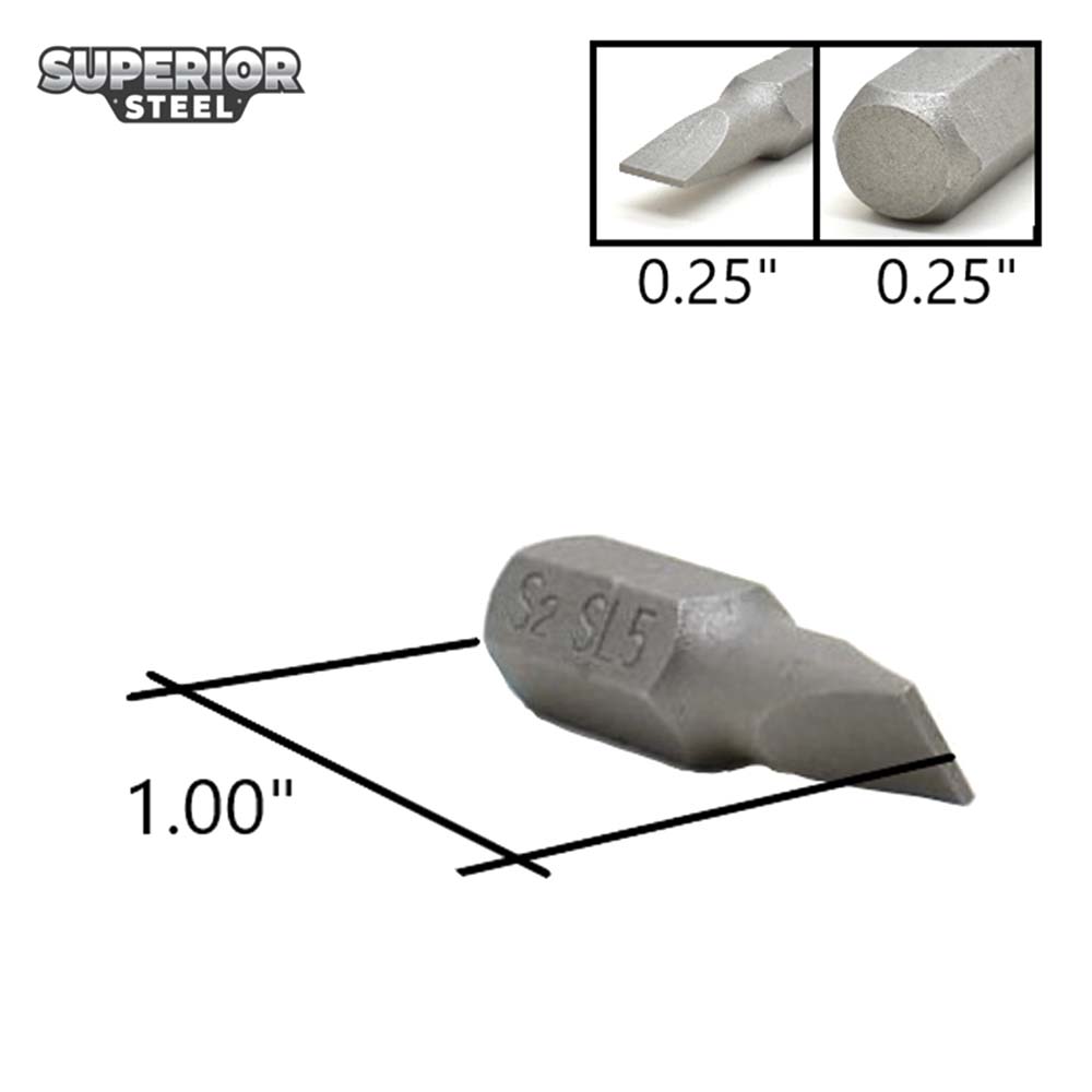 50 Display Pack - Single End Slotted Screwdriver Bits - 1 Inch Long - 5mm Wide Slot