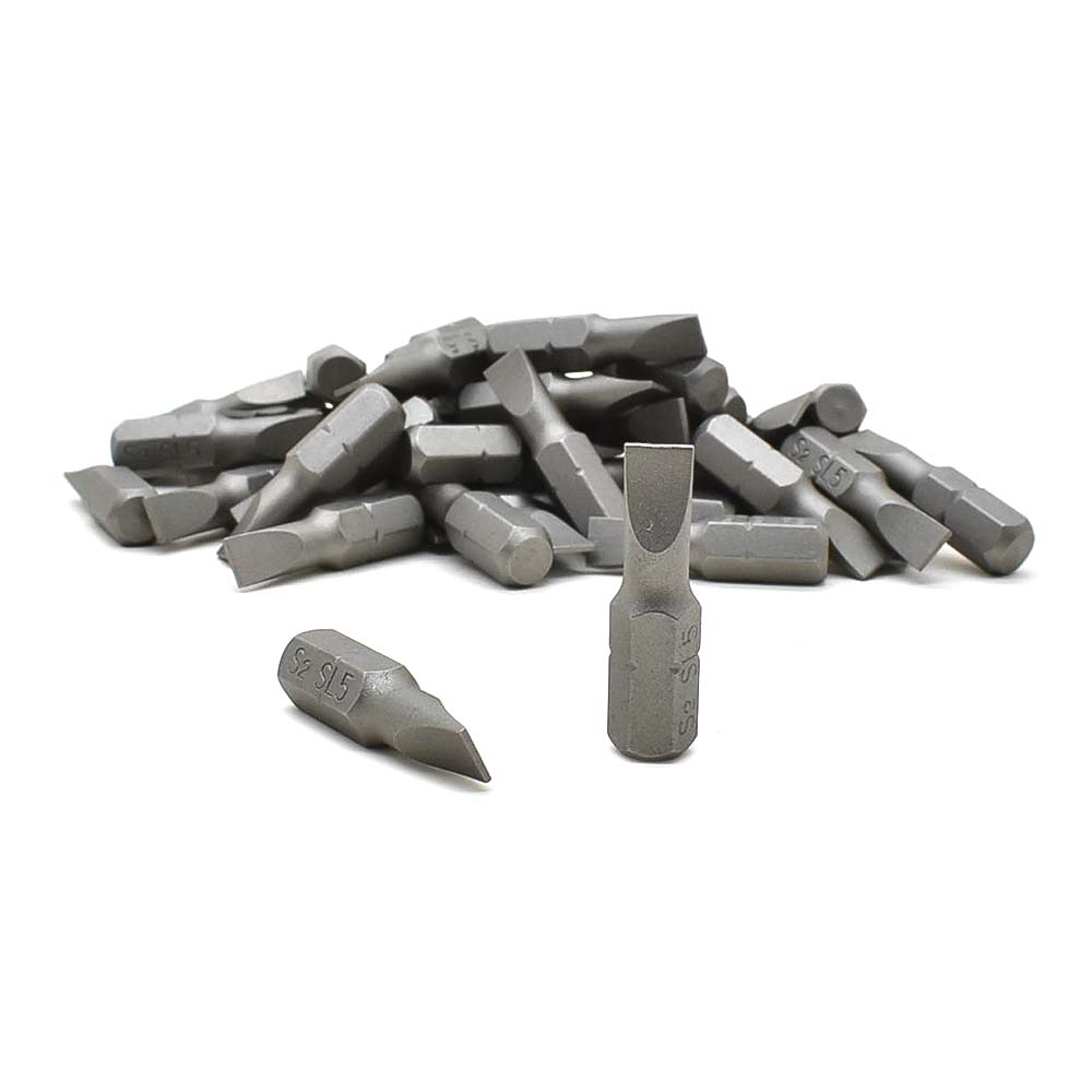 10 Display Pack - Single End Slotted Screwdriver Bits - 1 Inch Long - 5mm Wide Slot
