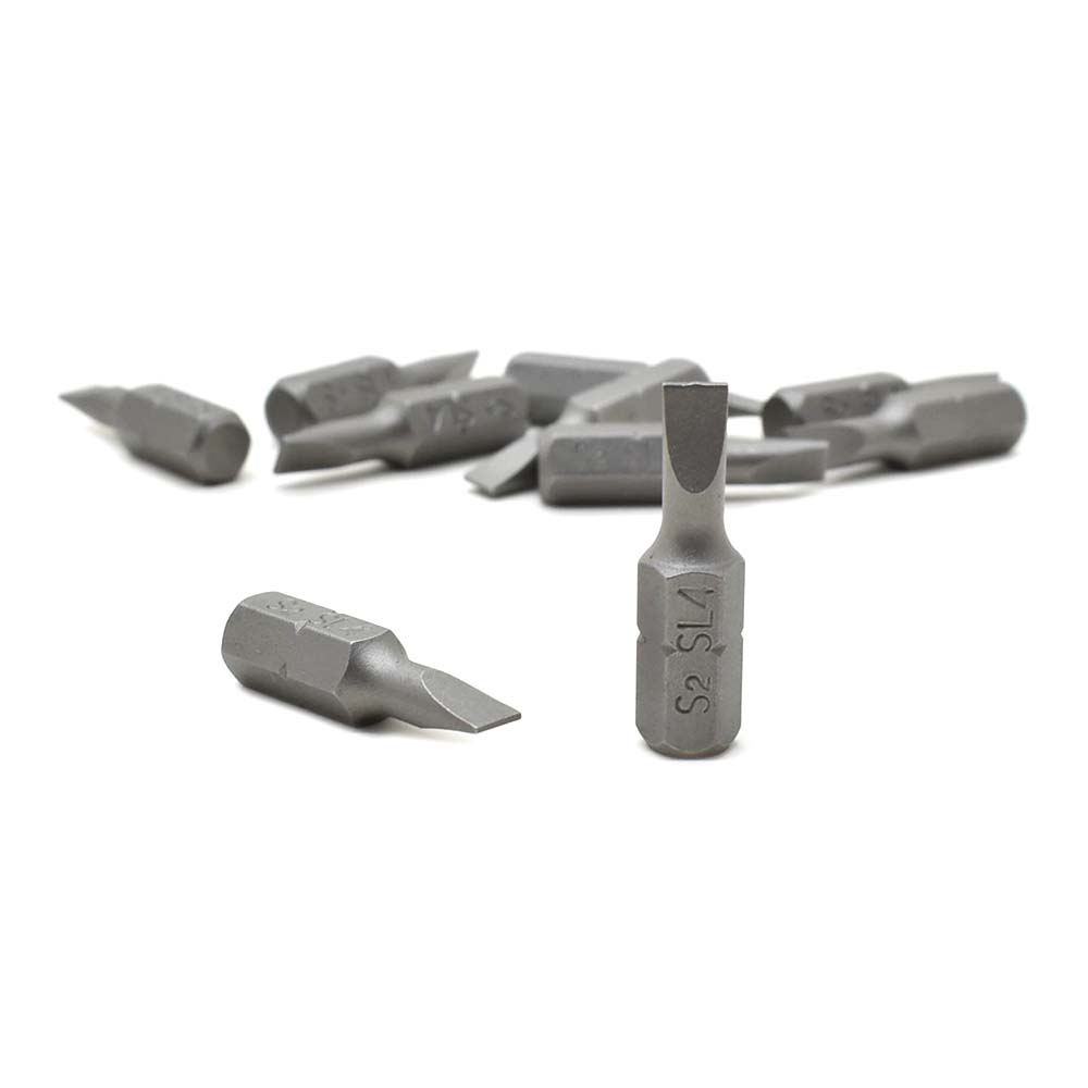 10 Display Pack - Single End Slotted Screwdriver Bits - 1 Inch Long - 4mm Wide Slot