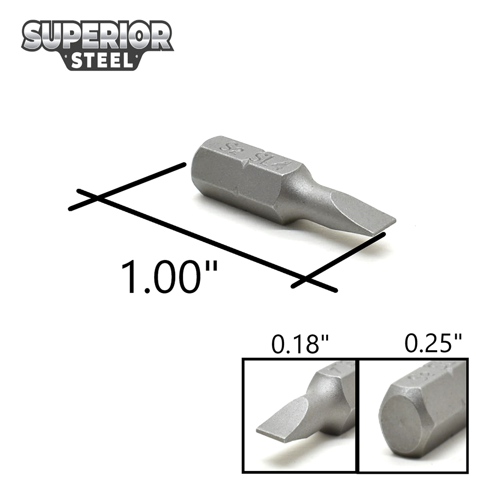 10 Display Pack - Single End Slotted Screwdriver Bits - 1 Inch Long - 4mm Wide Slot