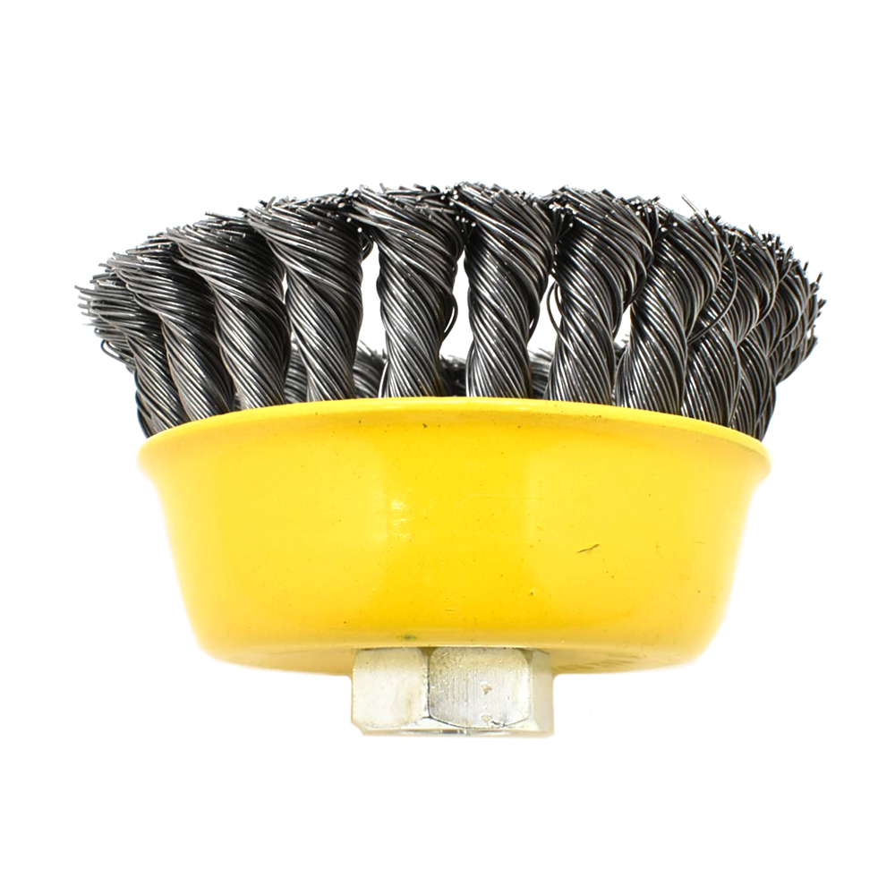 4-Inch Wire Cup Brush, 5/8-11 Thread - Knotted Wire 8500 RPM