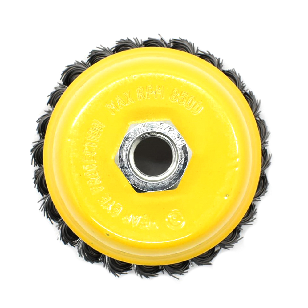 4-Inch Wire Cup Brush, 5/8-11 Thread - Knotted Wire 8500 RPM