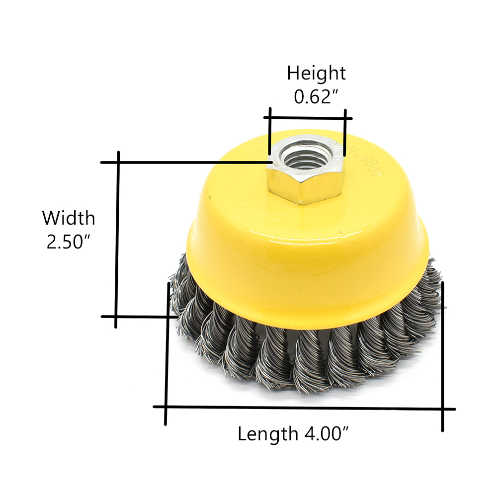 4-Inch Wire Cup Brush, 5/8-11 Thread - Knotted Wire 8500 RPM