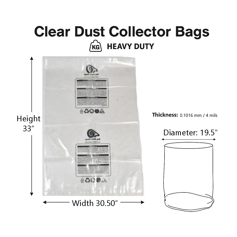 5pk 19.5" Dia. Clear Plastic Dust Collection Bag 30.5"x33"