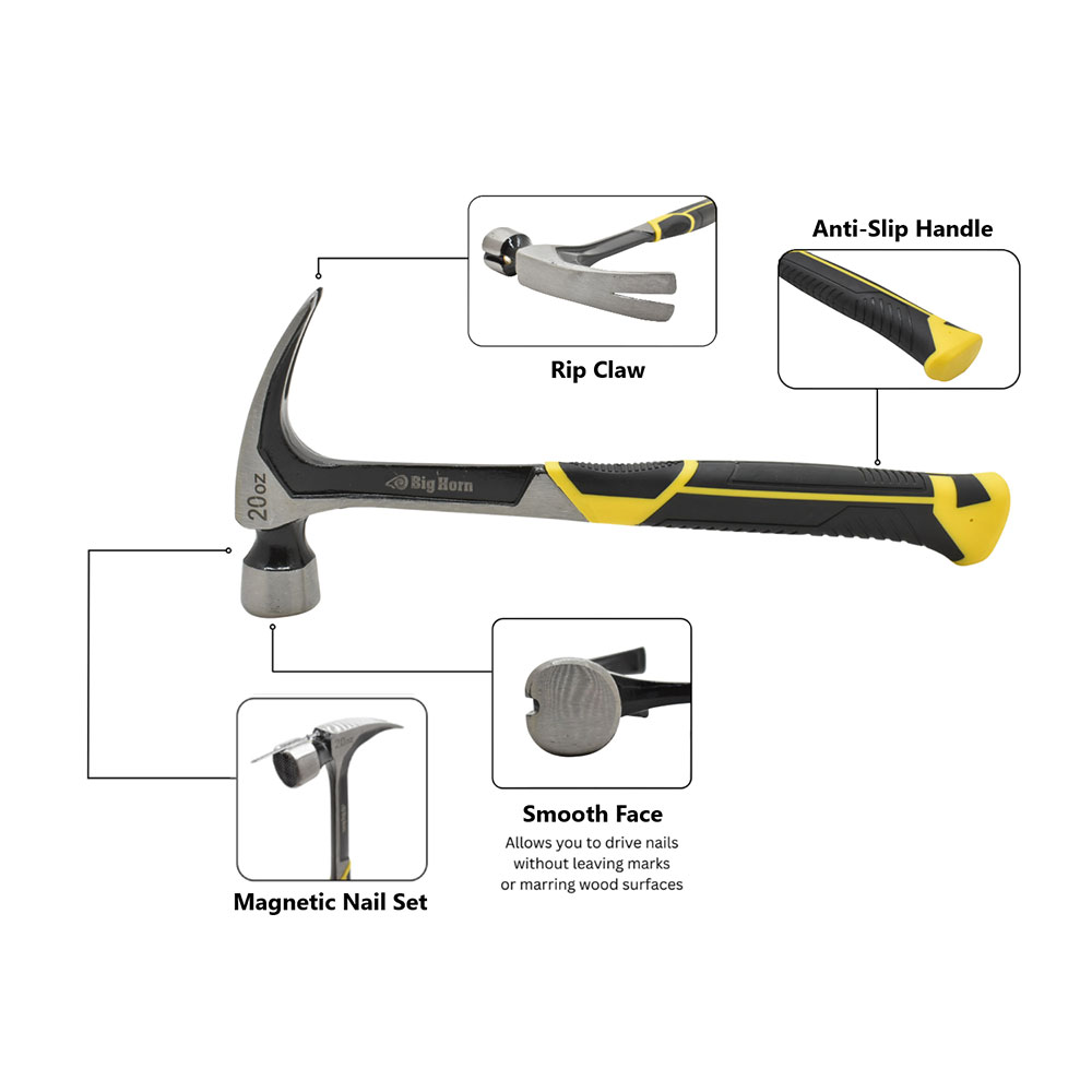 20 Oz Smooth Face One-Piece Forged Steel Rip Claw Hammer with Magnetic Nail Starter