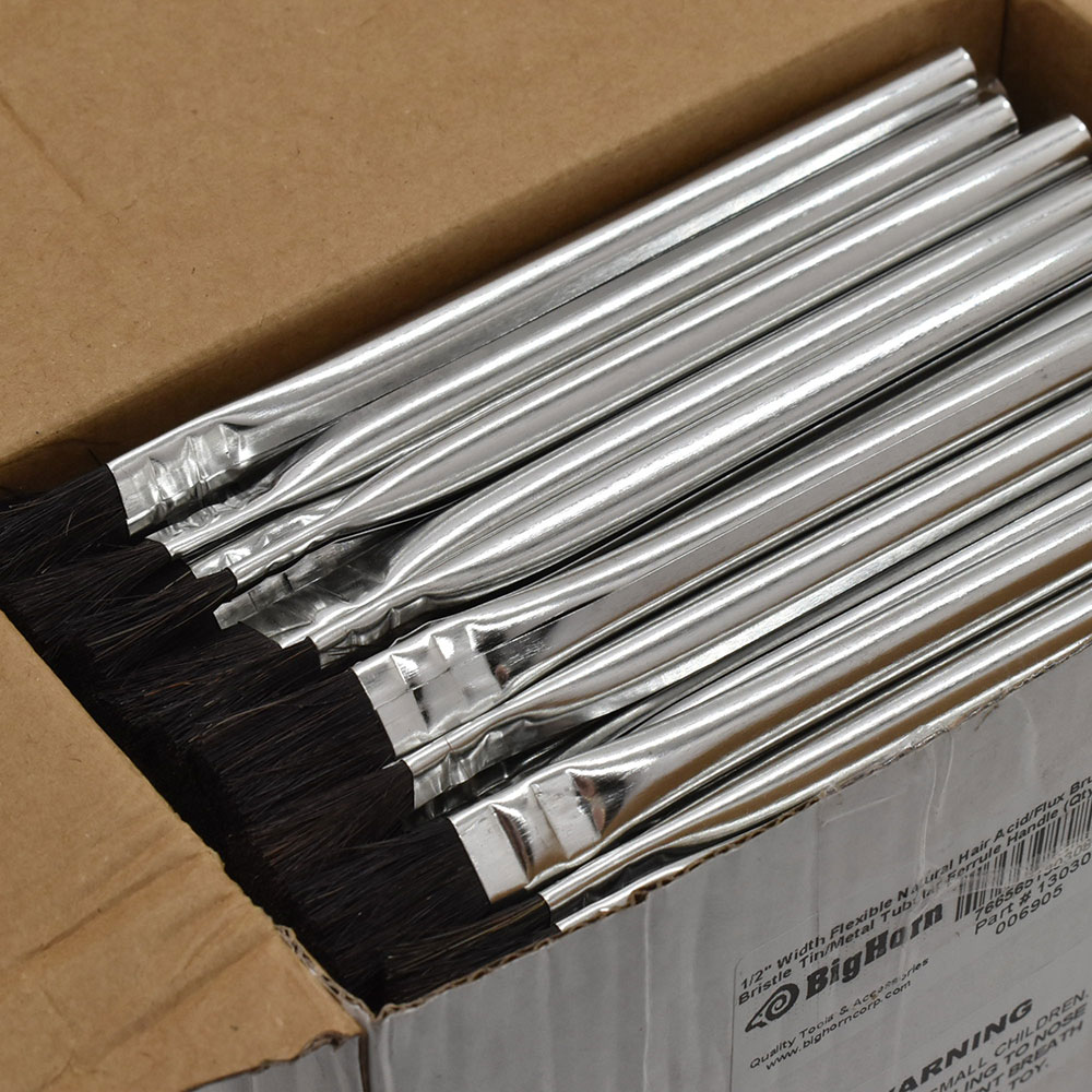 1/2"  Width  Flexible Natural hair Bristle Tin/Metal Tubular Ferrule Handle Acid/Flux Brushes -  (Qty - 144)