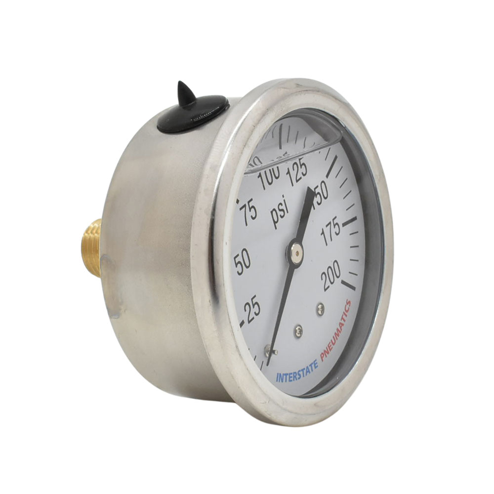 Oil Filled Pressure Gauge 2.5", 1/4" NPT Rear Mount- 200 PSI