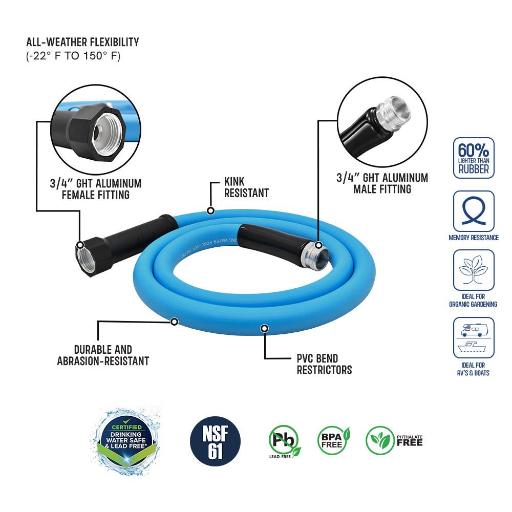 5/8" x 5ft Drinking Water Safe Hybrid Polymer Garden Hose