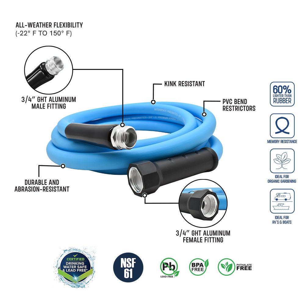 5/8" x 10ft Drinking Water Safe Hybrid Polymer Garden Hose