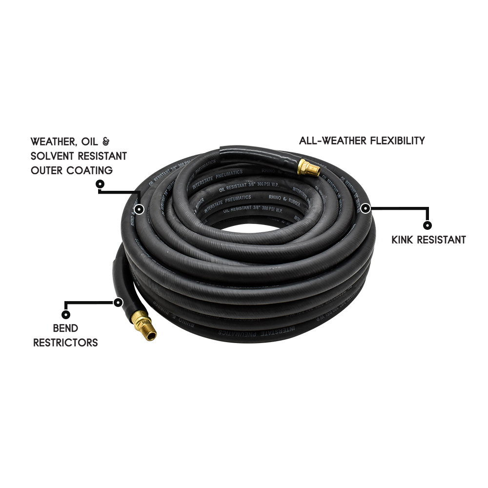 3/8" 100 ft Black Rhino Rubber Hose WP 300 PSI (1/4" NPT)