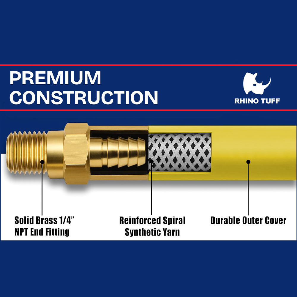 1/4" 25 ft Yellow Rhino Rubber Hose WP 300 PSI (1/4" NPT)