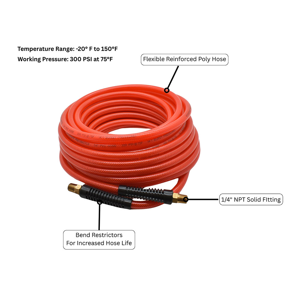 1/4" 50 ft Translucent-Red PVC Hose (1/4" NPT) 