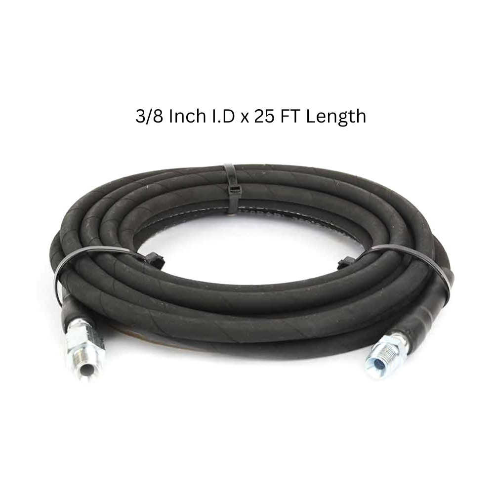 S.Braid Black Rubber Hose,1/4"x25 ft, 3/8" MNPT Fixed & Swivel, W/T Sleeve,4000 psi 