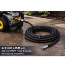 S.Braid Black Rubber Hose,1/4"x25 ft, 3/8" MNPT Fixed & Swivel, W/T Sleeve,4000 psi 