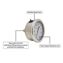 Oil Filled Pressure Gauge 2.5", 1/4" NPT Rear Mount- 200 PSI