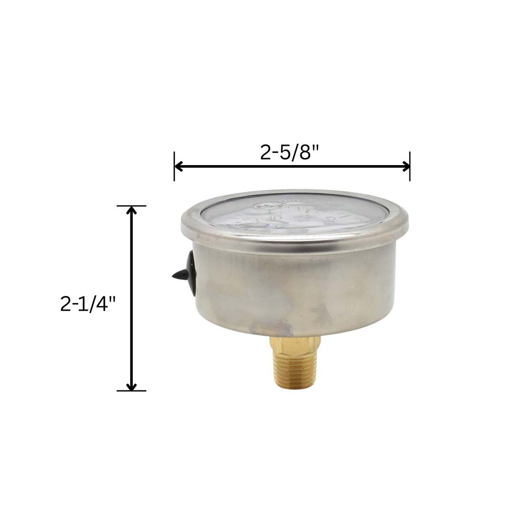 Oil Filled Pressure Gauge 2.5", 1/4" NPT Rear Mount- 200 PSI