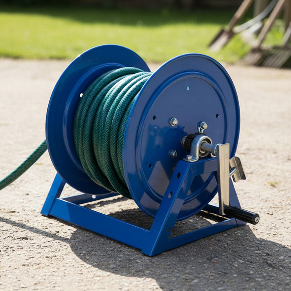 Manual Hose Reel Blue Powder Coated Steel - For 200ft X 3/8" Hose (Hose Not Included)