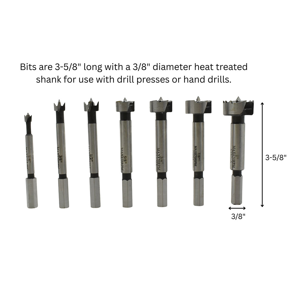 7 pc Forstner Bit Set, HEX Shank