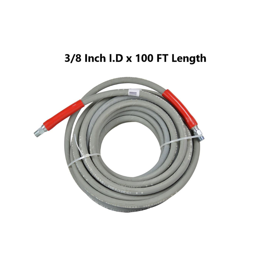 Double Braided Grey Rubber Hose 3/8" x 100ft with 3/8"MNPT Fitting - Working Pressure 6000 PSI