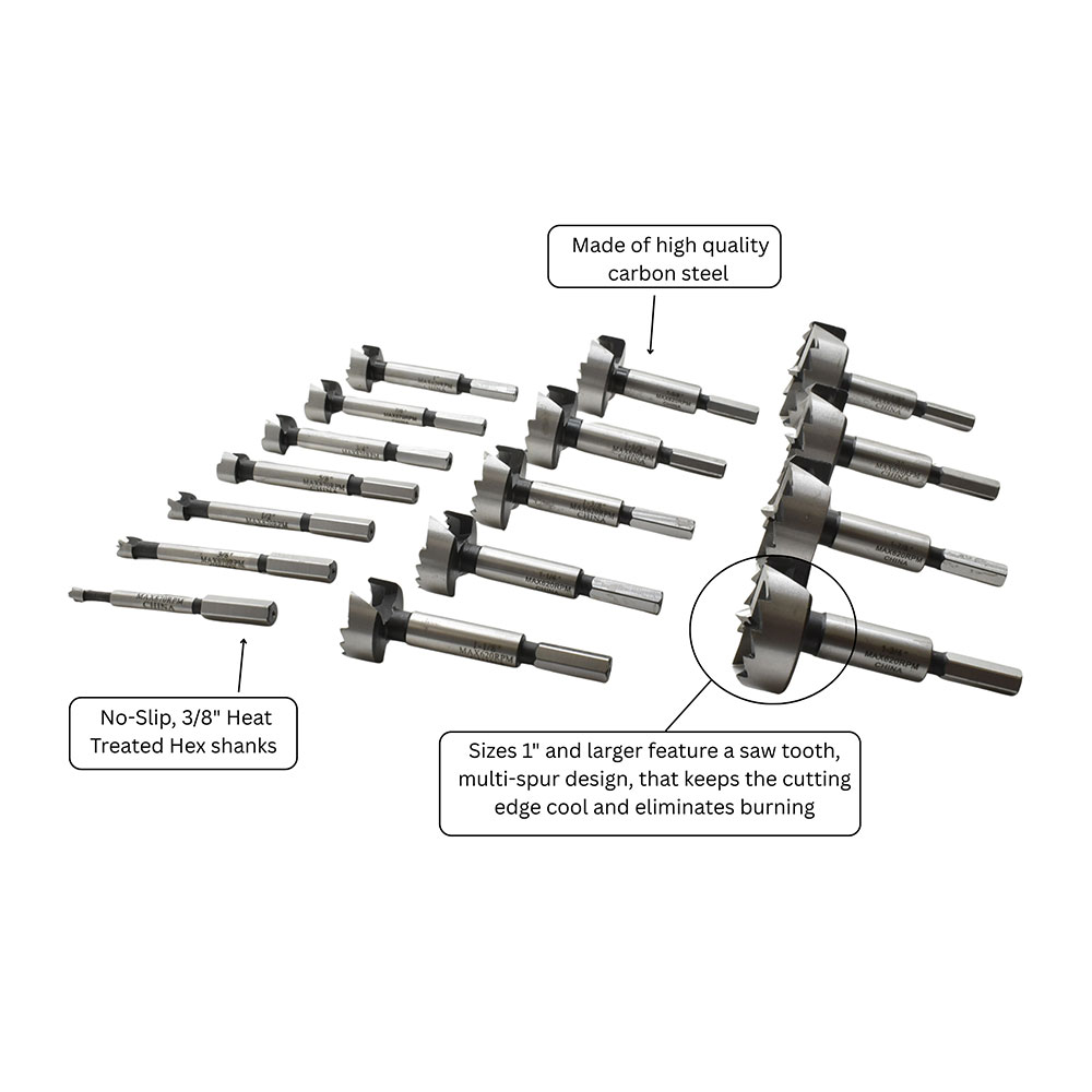 16 pc Forstner Bit Set, HEX Shank