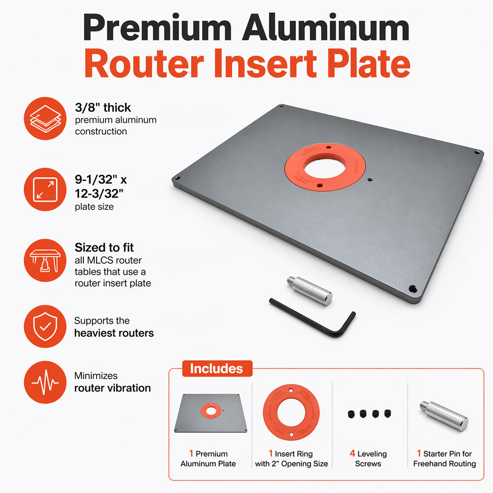 MLCS Premium Aluminum Router Table Insert for MLCS 9-1/32" x 12-3/32" Tables - Plate Only