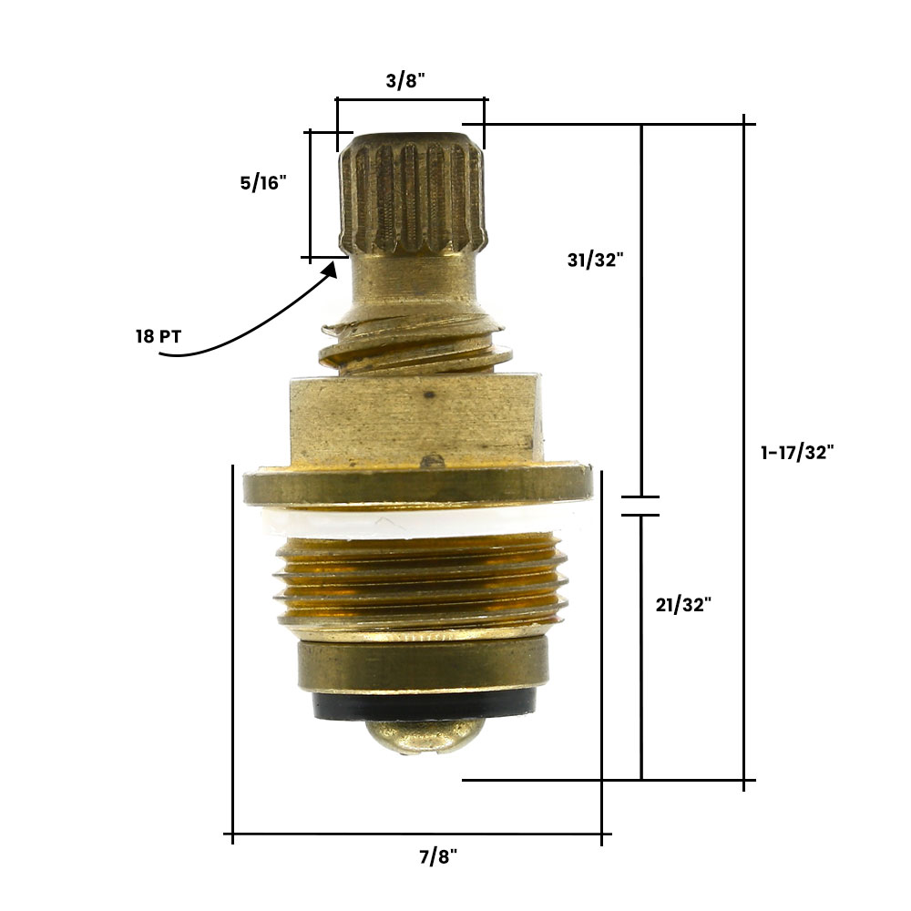 958-T Union / Gopher Lavatory Faucet Stem - Hot - 15333E (1E-2H)