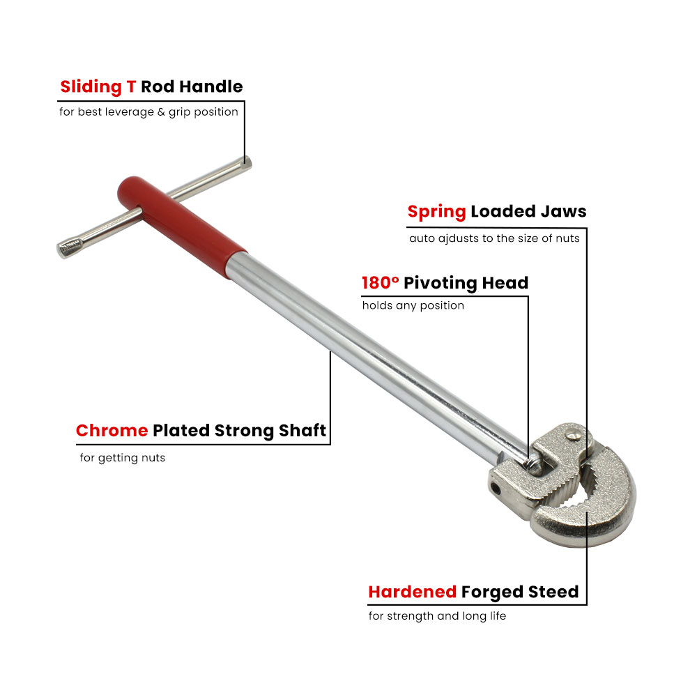 110-T 11" Basin Wrench - Adjustable 3/8'' to 1-1/4'' Jaw Capacity