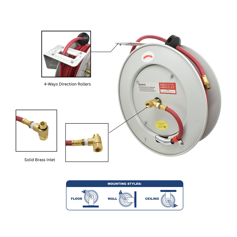 1/2" Hose x 50 Ft x 3/8" NPT Professional Hose Reel
