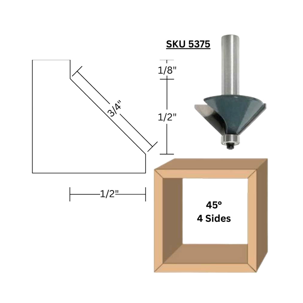 45 deg. Chamfer Bit, 1/4"Shank