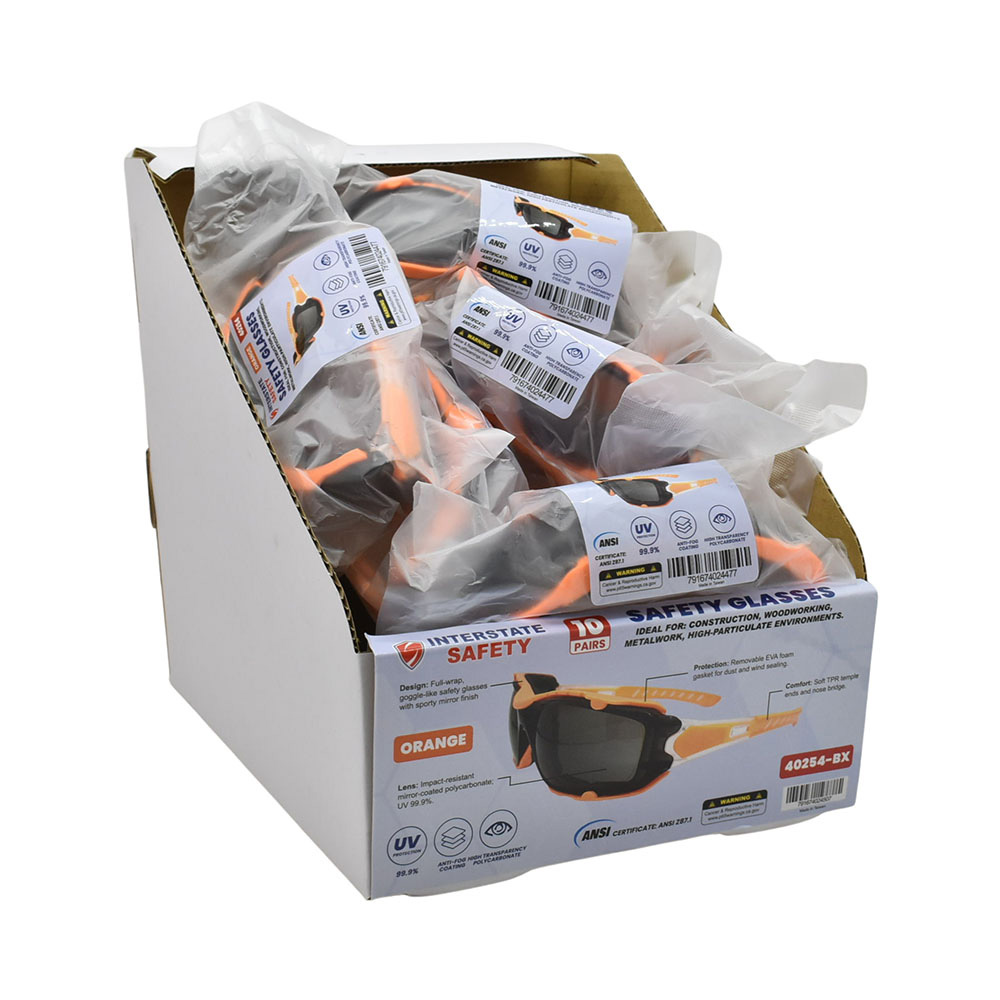 Full-Seal Safety Glasses with Category 3 Smoke Lens & Removable Gasket - Orange (10/Box)