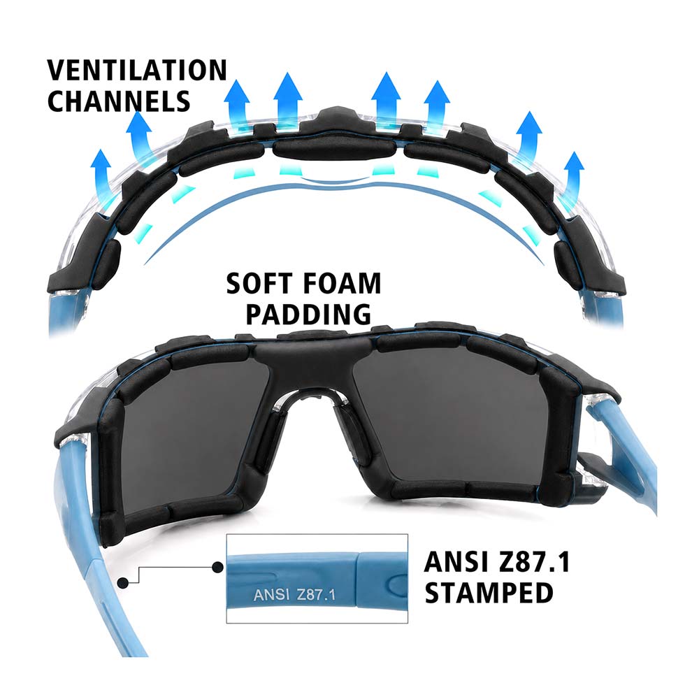 Full-Seal Safety Glasses with Category 3 Smoke Lens & Removable Gasket - Blue (10/Box)