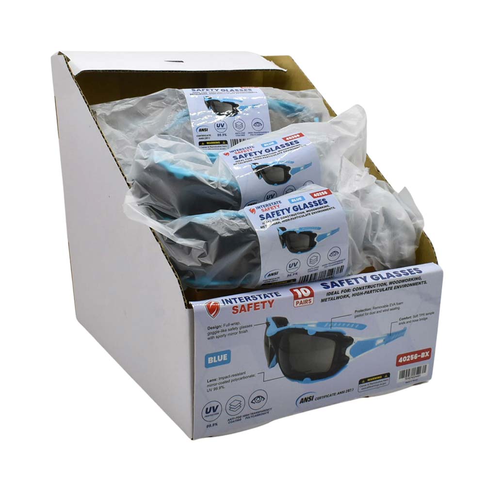 Full-Seal Safety Glasses with Category 3 Smoke Lens & Removable Gasket - Blue (10/Box)