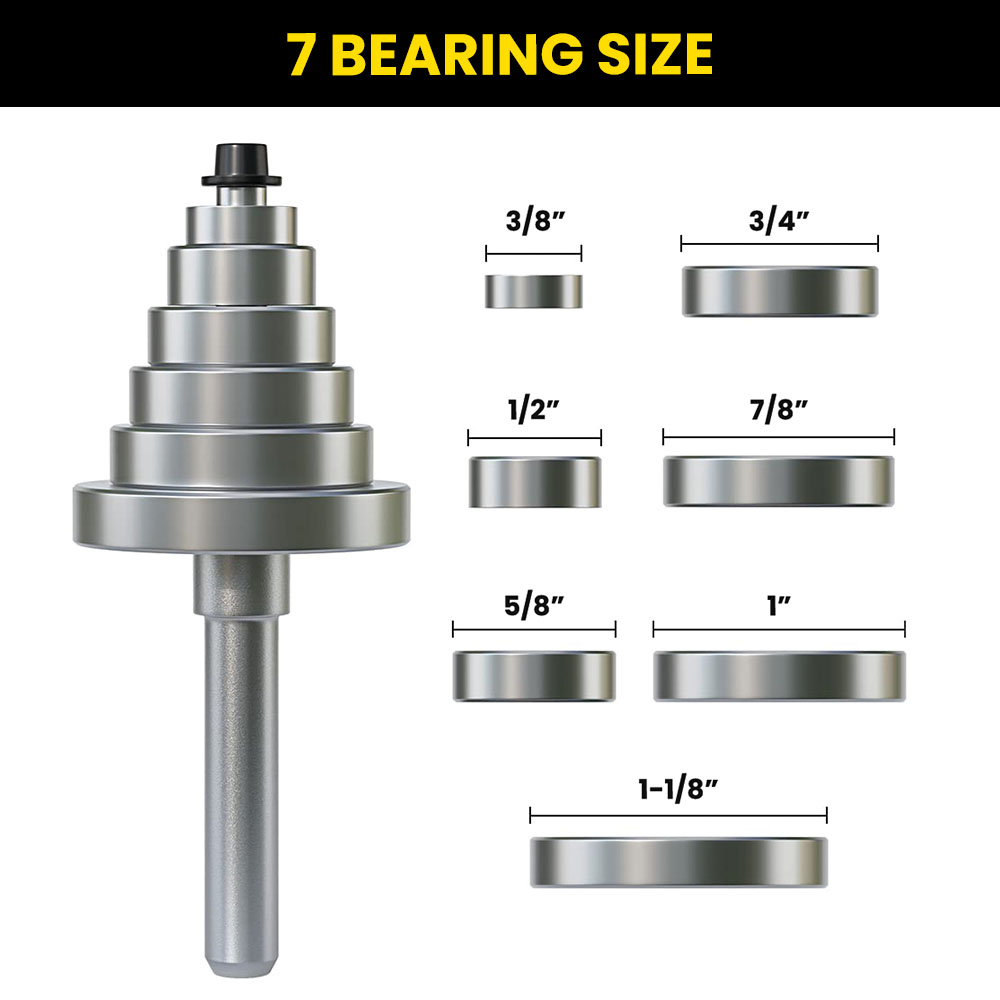 MLCS Rabbeting Router Bit Set with 7 Bearings x 1/4 Inch Shank