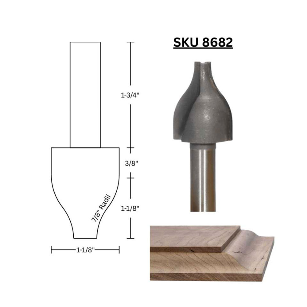 Ogee Raised Panel Bit,1/2"Sh.C